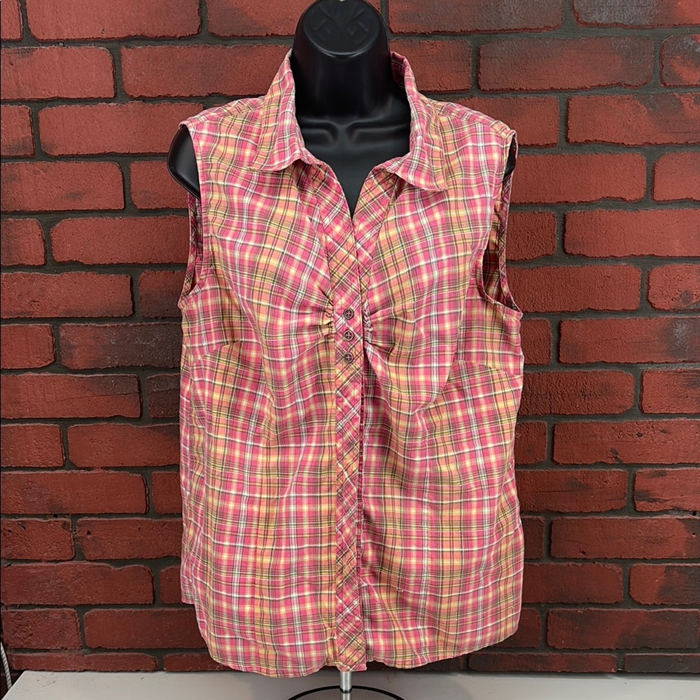 Bit & Bridle Shirt Womens Large Sleeveless Checkered Button‎ Down